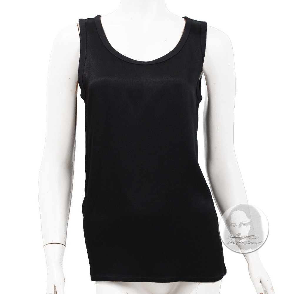 Yves Saint Laurent Black Sleeveless Top Tank Style Satin Vintage 90s Size 34